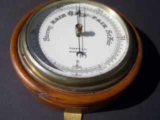 VINTAGE ANEROID BAROMETER,  PERRY & CO. ,  BOURNEMOUTH,  ENGLAND,  HARDWOOD CASE 2