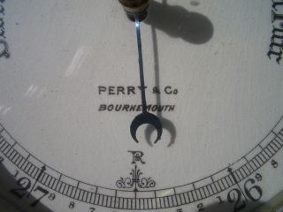 VINTAGE ANEROID BAROMETER,  PERRY & CO. ,  BOURNEMOUTH,  ENGLAND,  HARDWOOD CASE 3