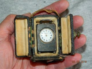 Antique Sterling Silver Travel Clock In Black Case Argent Geneva Clock Co.  Swiss