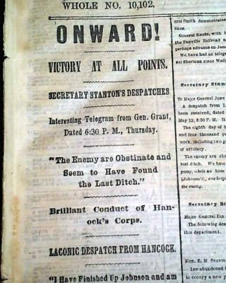 Battle Of Spotsylvania Ulysses S.  Grant V Robert E.  Lee 1864 Civil War Newspaper