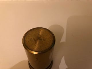 CASED BRASS 1/12 INCH OIL IMMERSION OBJECTIVE MICROSCOPE LENS - R&J BECK LONDON 8