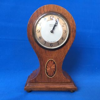 Edwardian Oak Cased Balloon Shaped Mantel Clock By Smiths England