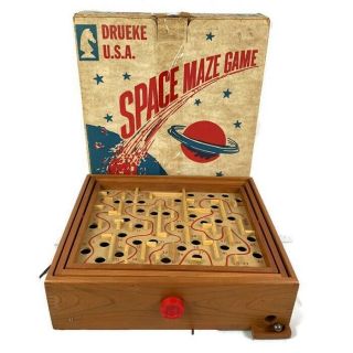Space Maze Game No 1960 Drueke Usa Vintage Wooden Tilt Marble Puzzle Labyrinth