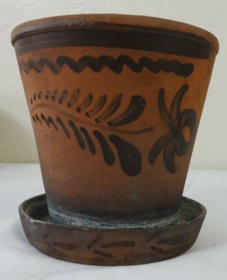 Antique Western Penna.  Tanware Saucer Base Flower Pot Floral Decoration