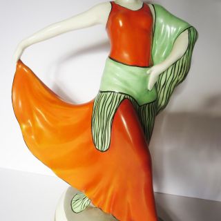 Art Deco Royal Dux Porcelain Ceramic Woman Dancer Figurine - 16 Inches Tall 3