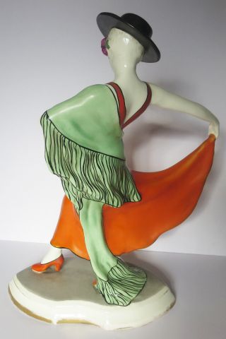 Art Deco Royal Dux Porcelain Ceramic Woman Dancer Figurine - 16 Inches Tall 7