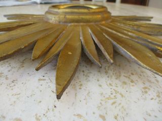 FRENCH VINTAGE MID CENTURY GILT WOOD SUNBURST STARBURST CONVEX WALL MIRROR 1960 ' 11