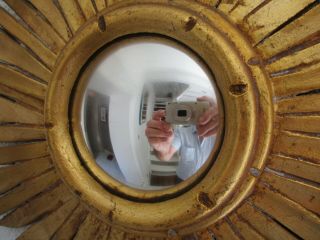 FRENCH VINTAGE MID CENTURY GILT WOOD SUNBURST STARBURST CONVEX WALL MIRROR 1960 ' 5