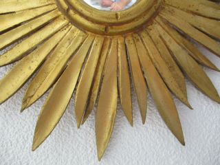 FRENCH VINTAGE MID CENTURY GILT WOOD SUNBURST STARBURST CONVEX WALL MIRROR 1960 ' 6