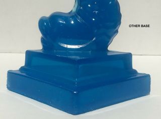 Blue Sandwich Glass Dolphin Candlesticks Blue EAPG Ca 1870 2 Step Antique 10