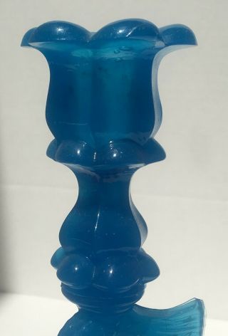 Blue Sandwich Glass Dolphin Candlesticks Blue EAPG Ca 1870 2 Step Antique 3