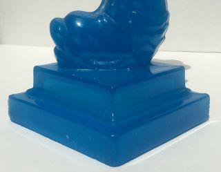 Blue Sandwich Glass Dolphin Candlesticks Blue EAPG Ca 1870 2 Step Antique 5