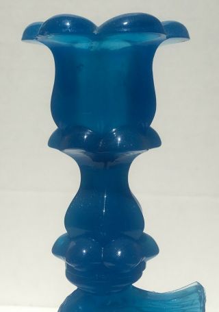 Blue Sandwich Glass Dolphin Candlesticks Blue EAPG Ca 1870 2 Step Antique 8