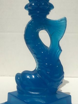 Blue Sandwich Glass Dolphin Candlesticks Blue EAPG Ca 1870 2 Step Antique 9