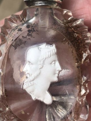 19th CENTURY FRENCH SULPHIDE 4 Faced CAMEO SCENT BOTTLE With Dobber Rare 10