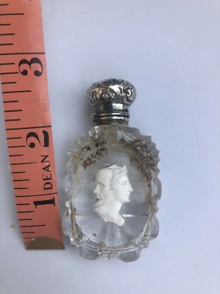 19th CENTURY FRENCH SULPHIDE 4 Faced CAMEO SCENT BOTTLE With Dobber Rare 11