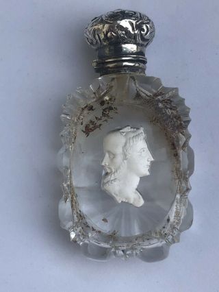 19th Century French Sulphide 4 Faced Cameo Scent Bottle With Dobber Rare