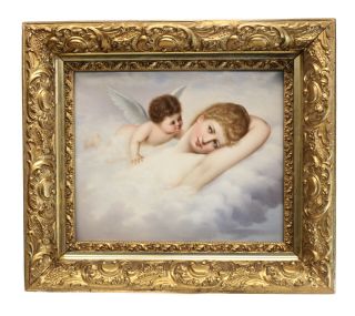 Fine Kpm Porcelain Plaque Angel And Nude Beauty,  4th Quarter Of 19th Century