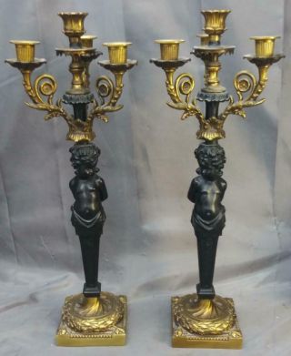 Two 2 Set Vintage Candlesticks Putti Angel Cherub Figural Candelabras