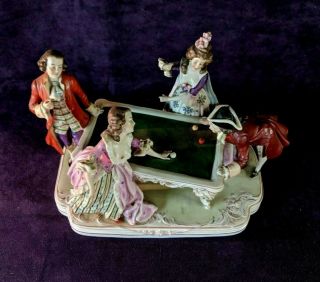 Antique German Porcelain Figurine 18th C Ladies Gentlemen Pool Billiard Players 2