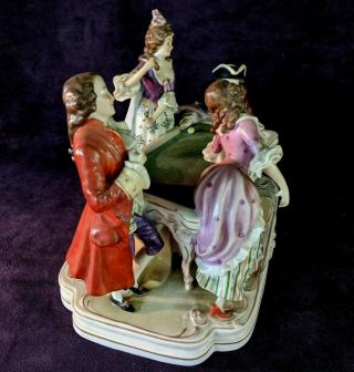 Antique German Porcelain Figurine 18th C Ladies Gentlemen Pool Billiard Players 3