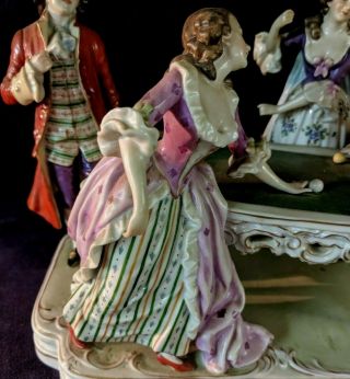 Antique German Porcelain Figurine 18th C Ladies Gentlemen Pool Billiard Players 8