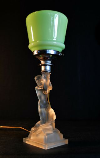 Rare Art Deco Walther & Sohne Moulded Satin Glass Nude Sea - Siren Figural Lamp