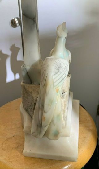 Art Deco Carved Alabaster Italian Large Two Love Birds Table Lamp 4