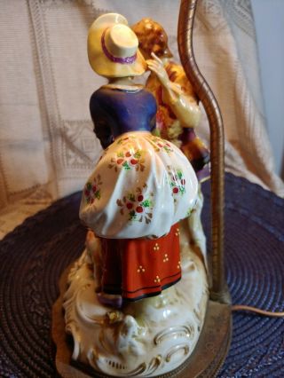 Large Dresden Porcelain Lace Figurines lamp Couples Courting sheep Birds 6