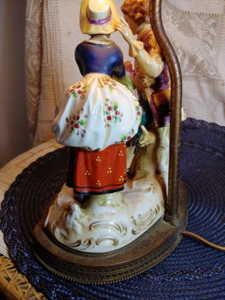 Large Dresden Porcelain Lace Figurines lamp Couples Courting sheep Birds 7