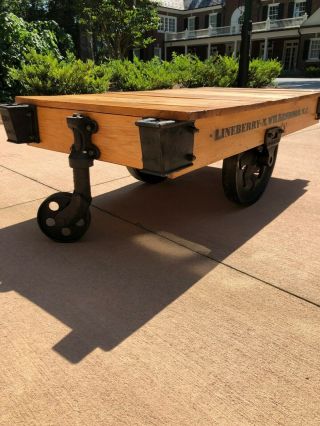 Lineberry Factory Railroad Cart Restored to Coffee Table 11