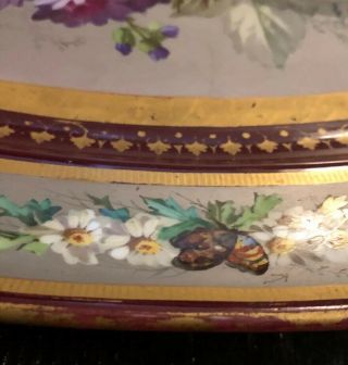 Antique 19 C.  Paris Porcelain ? Platter Hand Painted Roses Butterflies England ? 10