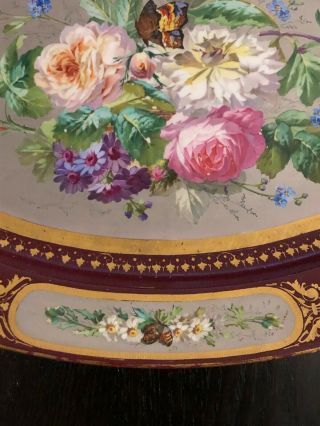 Antique 19 C.  Paris Porcelain ? Platter Hand Painted Roses Butterflies England ? 7
