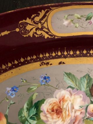 Antique 19 C.  Paris Porcelain ? Platter Hand Painted Roses Butterflies England ? 9