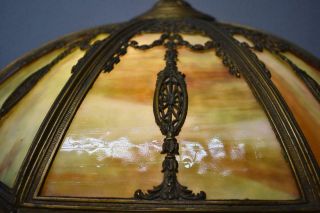 Antique Slag Glass Bent Panel Table Lamp 17 