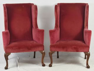 Pair Hickory Chair Co.  Mahogany Wingback Chairs Arm Chairs Williamsburg Style