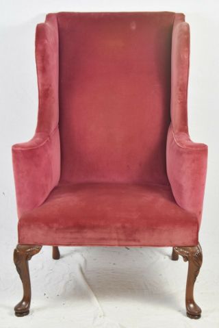 Pair HICKORY CHAIR CO.  Mahogany Wingback Chairs Arm Chairs Williamsburg Style 2