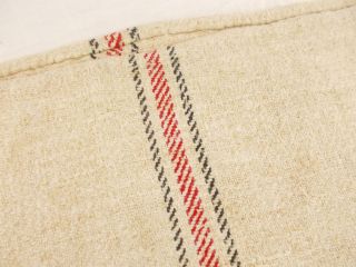 Vtg Antique Black & Red Stripe French Hemp Linen Flour Feed Sack Grain Bag 20x55