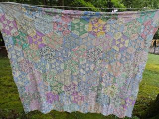 Lovely Vintage Antique Hand Sewn Quilt Top 70 X 80 Great Colors