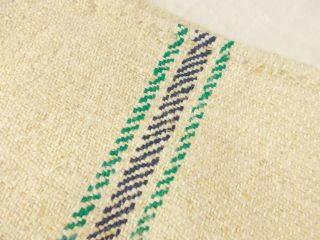 Vtg Antique Green & Blue Stripe French Hemp Linen Fabric Feed Sack Grain Bag 52 "