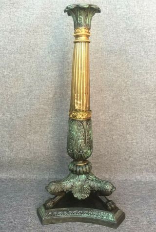 Big Antique French Empire Candlestick 19th Century Regule Brass Lion Paws