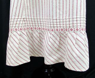 Antique Maids Long Cotton Apron - White & Red Print - Edwardian 4