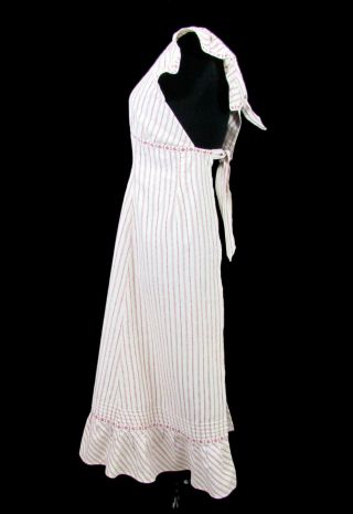 Antique Maids Long Cotton Apron - White & Red Print - Edwardian 7