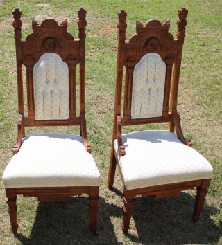 Late 19th C.  American Aesthetic Movement Carved Hall Chairs