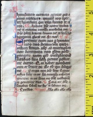 Medieval Ca.  1280 Manuscript Leaf From A Breviary,  Handpt.  Initials In Red&blue 4