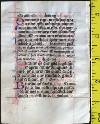 Medieval ca.  1280 manuscript leaf from a Breviary,  handpt.  initials in Red&Blue 4 2