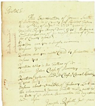 1746 Col - American - Doc Joanna Smith (upon Her Oath & Examination)