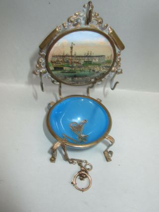 , 1878 Paris Expo Watch Stand Souvenir framed eglomise Palais Royal french blue 2