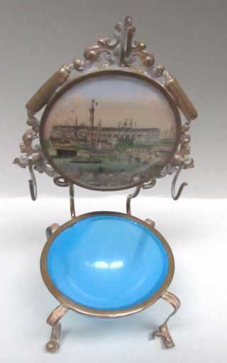 , 1878 Paris Expo Watch Stand Souvenir framed eglomise Palais Royal french blue 3