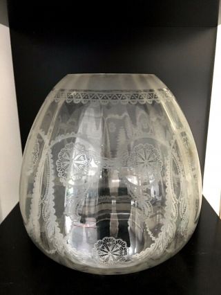Victorian Clear Glass And Frosted Acid Etched Beehive Oil Lamp Shade